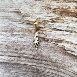 White Gold Opal Belly Button Navel Ring‎